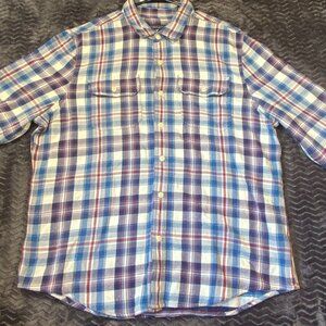 American Eagle Outfitters Mens XXL Long-Sleeve Blue Red Plaid Button-Down Shirt